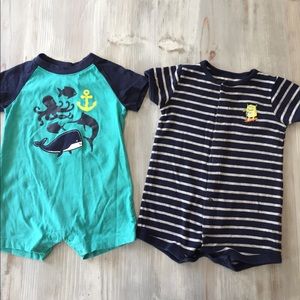 2 Lot Carter's 9 Month Rompers Monster Ocean Blue